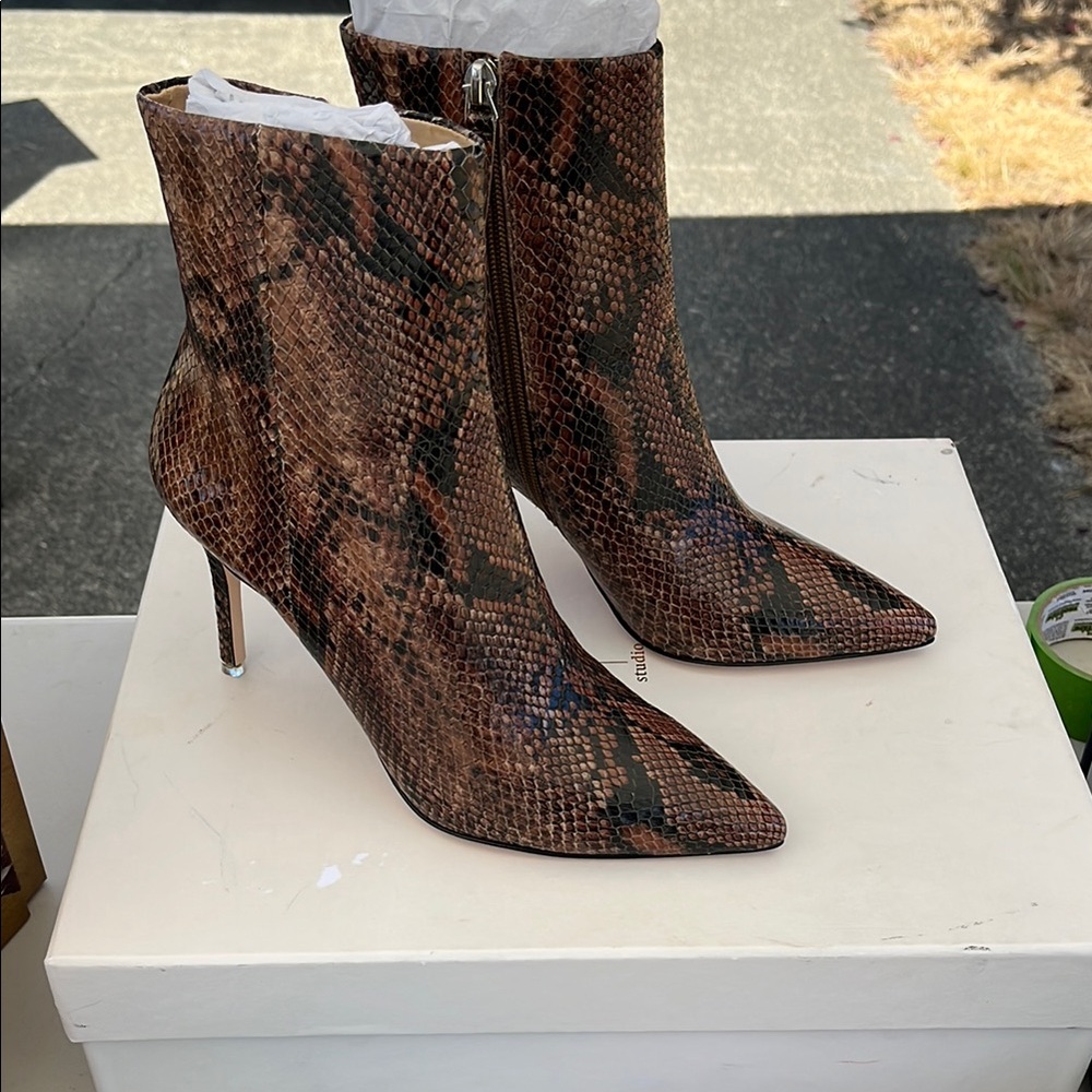 Black Suede Studio Brown (Sunstone Python) Gia Pointed Snakeskin Boots BNIB